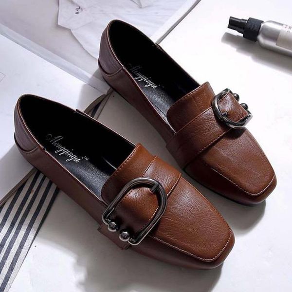 

plus size 34~43 spring ladies slip on loafers genuine leather ballet flats shoes women moccasins breathable square toe shoes, Black