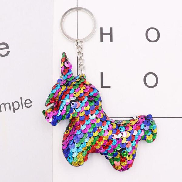 

30pcs/lot fashion jewelry sequins unicorn keychains girls bag decorations cartoon key ring for car ornament, Silver