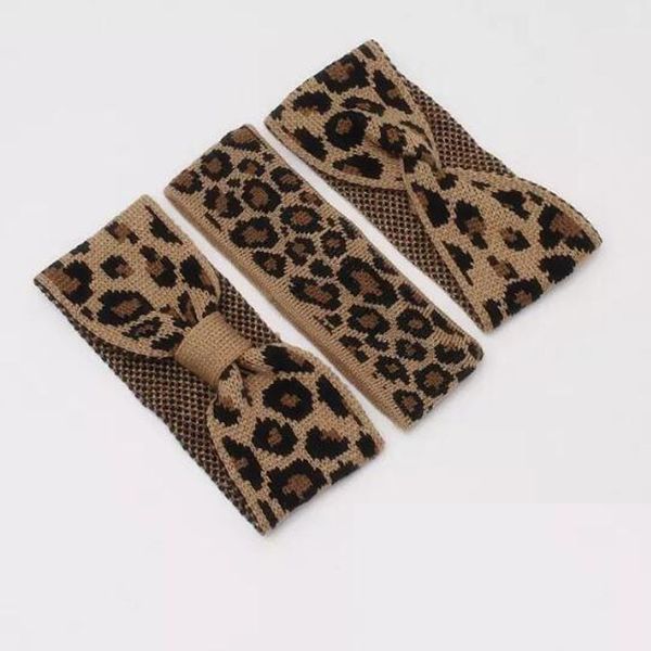 

korean wide-brimmed leopard knot hairband ladies geometric leopard pattern knotted knit warm cool headband hair accessories