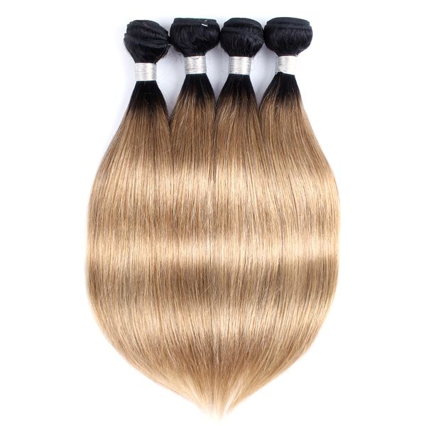 

8a ombre honey blonde hair weave bundles color 1b/27 brazilian virgin straight hair 3/4 bundles 10-24 inch remy human hair extensions, Black