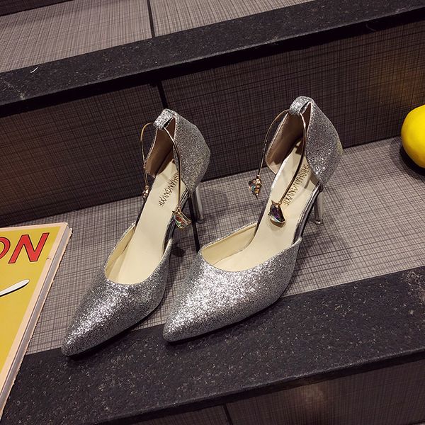 

women's fashion stilettos platform bling high-heeled shoes pointed buckle female concise elegant wedding pumps u22-40, Black