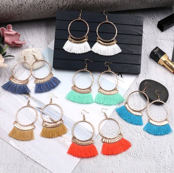 

large circle earrings female charm gold alloy long tassel pendant earrings, Silver