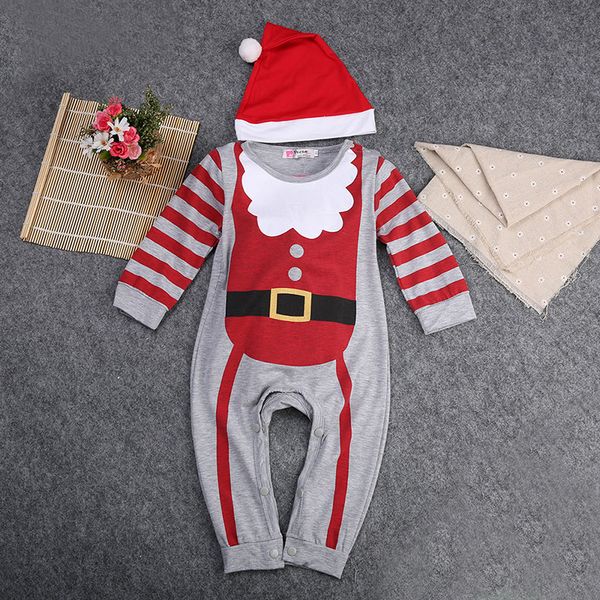 

2020 christmas costumes for girls boys newborn kids christmas striped jumpsuit one pieces xmas outfit + hat set, Blue