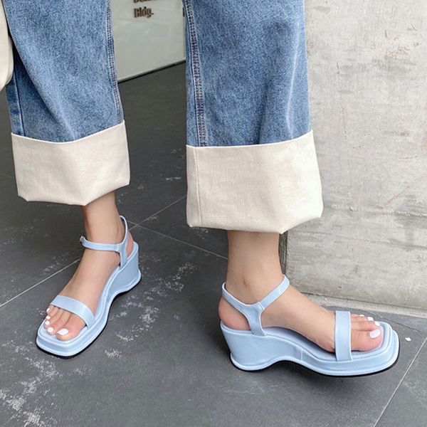 

new fashion women sandals square open toe high heels summer platform sandals 2020 flip flop chaussures femme wedge heel, Black