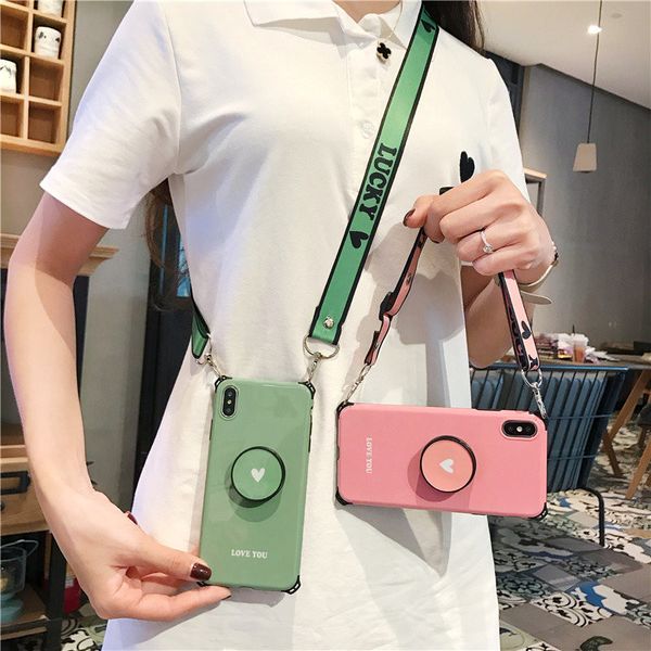 

crossbody phone cases for iphone 11 pro x xr xs max 6s 7 8plus love heart foldable holder stand back cover with long strap