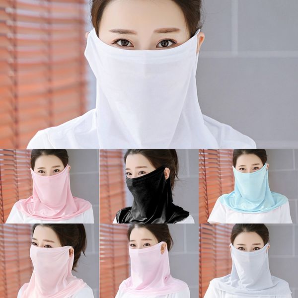 

66yg9 women scarf face mask 38 chiffon silk styles handkerchief scarf windproof half face dust-proof sunshade masks outdoor designer scarf 2, Black