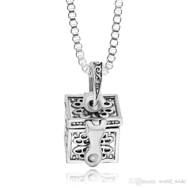 

valentine's day gift prayer box ashes urn dangle pendant wish come true p locket necklace love in box memorial jewelry, Silver