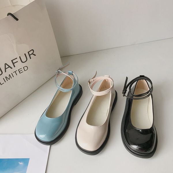 

british style shallow mouth summer shoes ladies 2020 fashion women's female footwear oxfords round toe all-match patent leather, Black