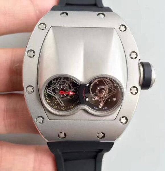 

swiss brand grade automatic tourbillon luxury design oversize mens wristwatch titanium screws stainless black rubber men sport watches, Slivery;brown