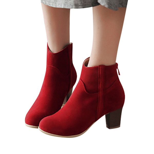 

women block heel boots 2019 new arrival ladies thick high heels botas snow shoes slip on ankle boots for women, Black