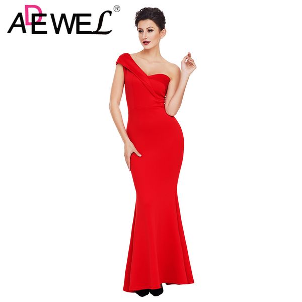 

adewel black red women one shoulder ruffles mermaid gown maxi evening party dresses sleeveless backless elegant vestidos, Black;gray