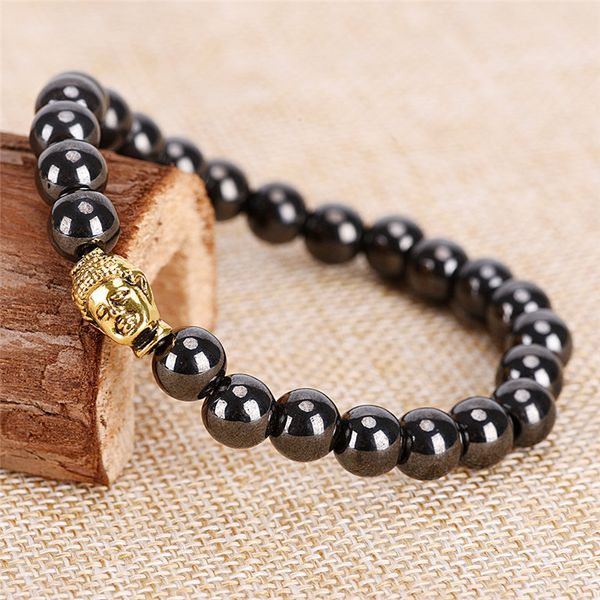 

stone therapy men magnet hematite beads bracelet weight loss health care women black cool magnetic bracelet beads, Golden;silver