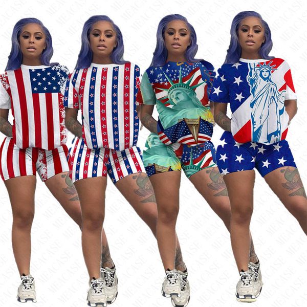

американский национальный флаг printed женщины tracksuit с коротким рукавом top тройники и шорты из двух частей спортивный костюм brand ladi, Gray