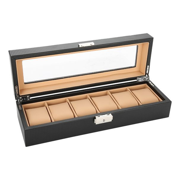 

6 compartment pu leather watch storage box rectangular watch display cabinet gift, Black;blue