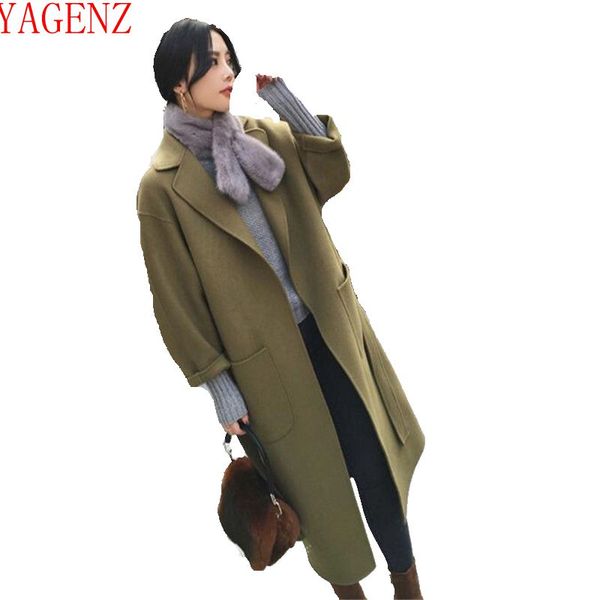 

fashion coat student long section temperament woolen coat loose large size women clothing autumn and winter new wool 881, Black