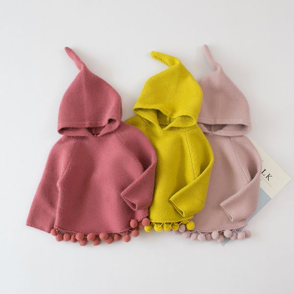 

2018 осень детские свитера baby toddler girls 1-5years cloak sweater дети милый вязаный свитер с капюшоном повседневная детская одежда, Blue