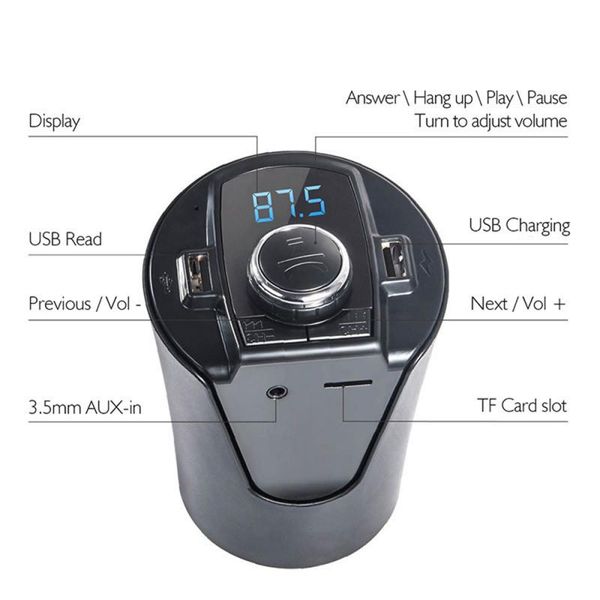 

new car multifunction bluetooth handswireless transmitter mp3 player fm radio with usb dual port charging adapter
