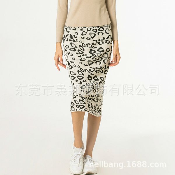

dilusoo 2019 winter leopard print knitting skirts women split package eleatic high waist skirts woman casual knee-length skirt, Black