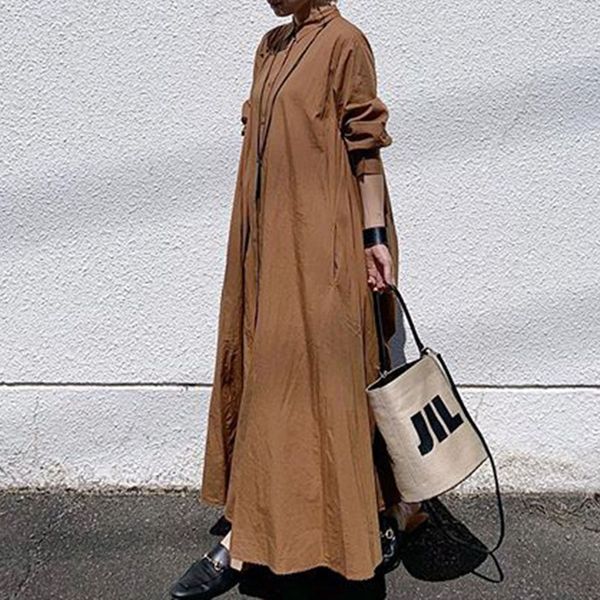 

korean autumn long dress 2019 women plain loose long sleeve linen dresses office ladies causal robe plus size blue vestidos, Black;gray