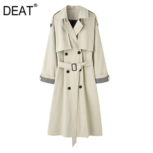 

пальто [deat] 2020 женских отворот шнуровка thin over long элегантной тонкие двойной кнопка trench повседневной новая осень мода одежда am79, Tan;black