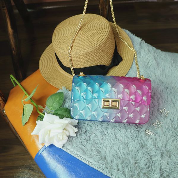 

2020 fashion women clear designer new chain shoulder colorful transparent jelly gradient candy large and small cross-body bags