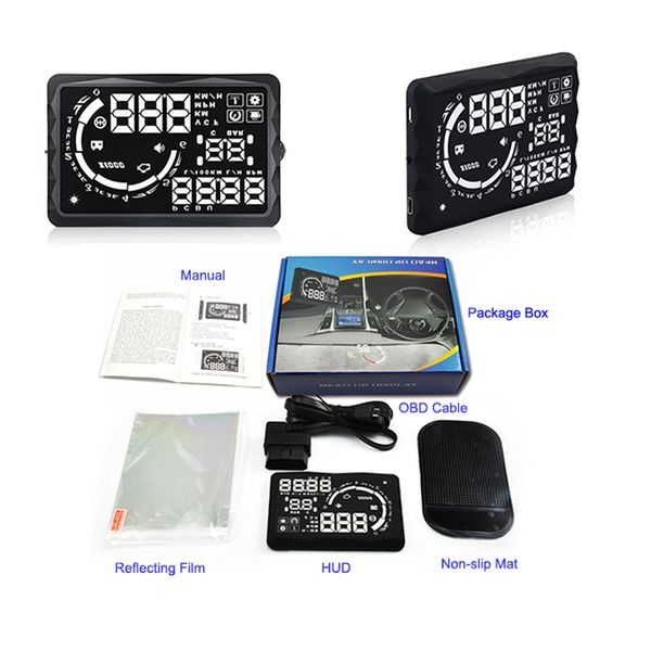 

2016 v-checker hud h301 universal obd car hud vchecker head up display 5 inch led display tpms speed auto diagnostic tool