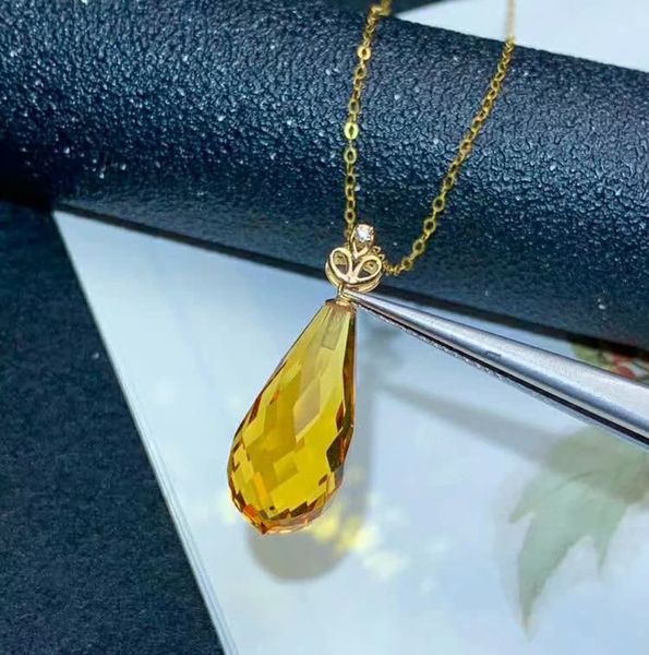 

shilovem 18k yellow gold citrine pendants fine jewelry women party new classic plant gift  necklace 10*20mm mymz1020211j, Silver