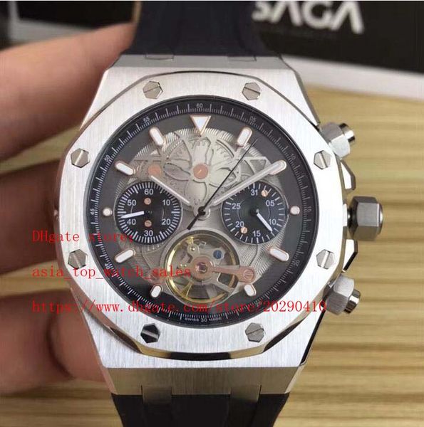 

последняя версия супер часы royal 26347 tourbillon ажурные 42мм sapphire светящимся циферблатом за прозрачной часы механические автоматическ, Slivery;brown