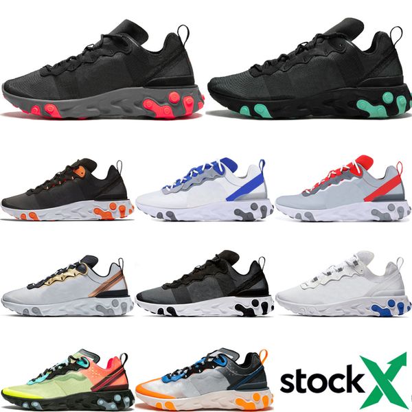

stock x react element 87 55 mens running shoes men women game royal sail triple black white taped seams trainers sports sneakers