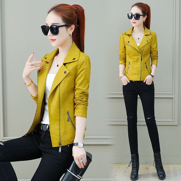 

women's clothing short leather jacket female spring and autumn 2019 new women's jacket wild ladies spring loose tide, Black
