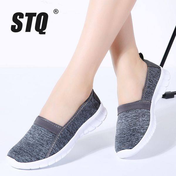 

stq 2019 autumn women sneakers shoes women breathable mesh shoes ballet flats ladies slip on flats loafers plus size 7695, Black