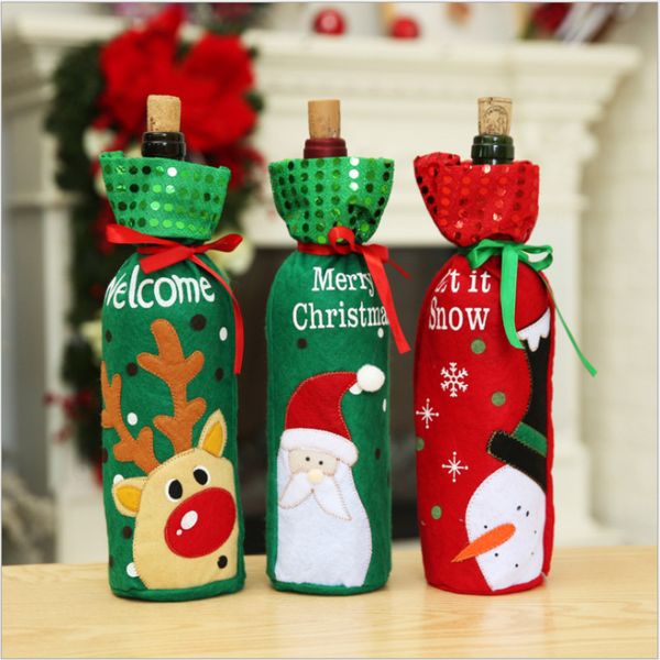 

2019 wine bottle cover bags decoration home party santa claus christmas