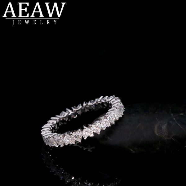 

solid 14k white gold heart moissanite enternity full diamond band 3mm 0.1ct 2.2ctw df color for women, Golden;silver