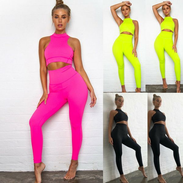 

2019 women sports yoga underwear suits vest leggings set running gym 2pcs, White;red