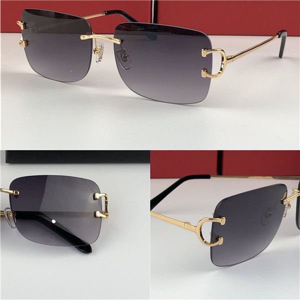

new vintage sunglasses men design framless square shape sunglasses uv400 lens gold light color lens 0104, White;black