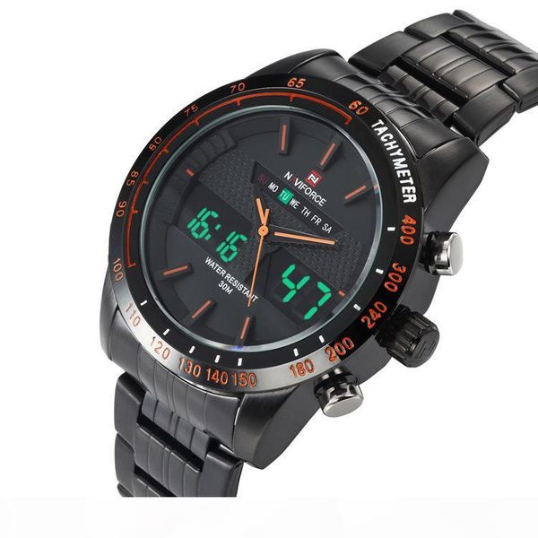 

wengle new naviforce men sport casual multifunction alarm calendar date day water resistant water proof led satch dual time quartz watch, Slivery;brown