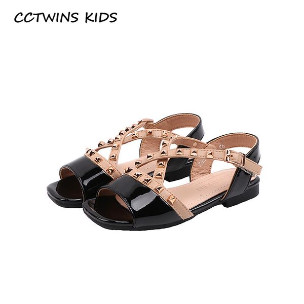 

cctwins kids shoes 2020 summer baby girls fashion stud shoes children pu leather flat toddlers brand princess sandals ps904 t200428, Black;red