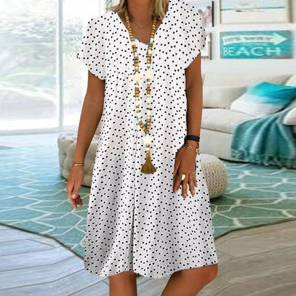 

cover-ups 2021 fashion women casual beach summer dress loose short sleeves o-neck polka dot print plus size vestidos ropa mujer