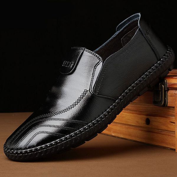 

2019 hollow men's leather shoes business england dress casual shoes fashion leather men's, Black