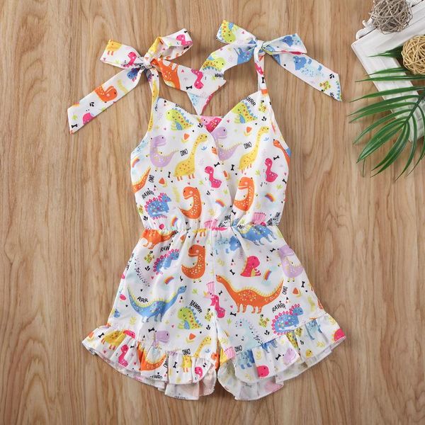 

cute baby girls sling dinosaur print summer clothes romper jumpsuit outfits 2020, Blue