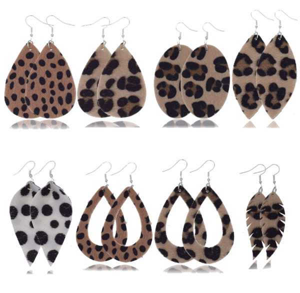

womens ethnic fashion big water drop leopard pu leather earrings 2019 statement ten types for your choosing, Silver