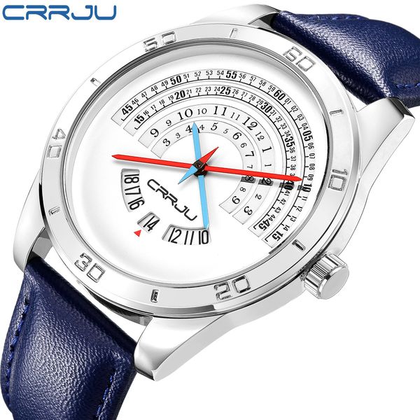 

crrju top роскоши группа спорт кожаные мужские часы случайный календарь кварцевые часы army military наручные часы relogio мужчина для, Slivery;brown