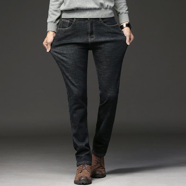 

2019 new men's spring autumn cotton-blend slight stretch straight fit jeans male blue black pants mens f