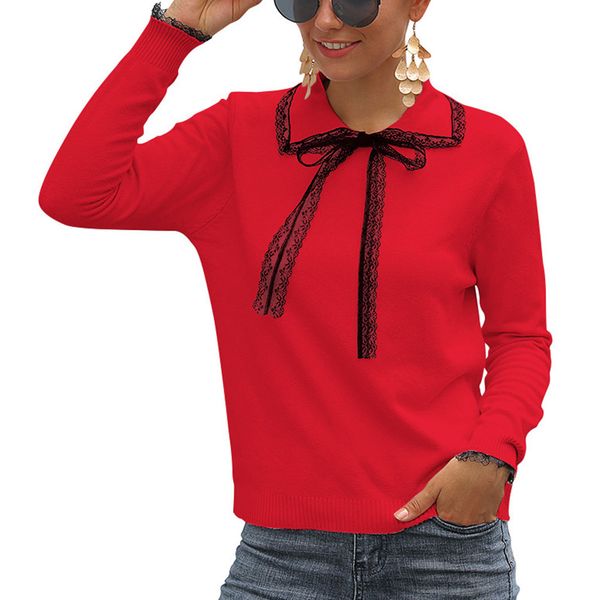 

women sweater lace long sleeve bow pullover sweater casual travel shopping ts95, White;black