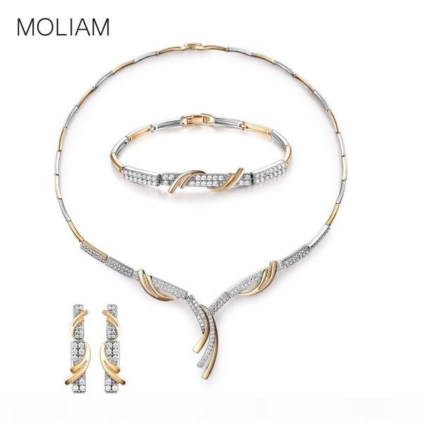

moliam bridal wedding jewelry sets women crystal cubic zircon engagment earrings bracelet pendant necklace set mlt809, Silver