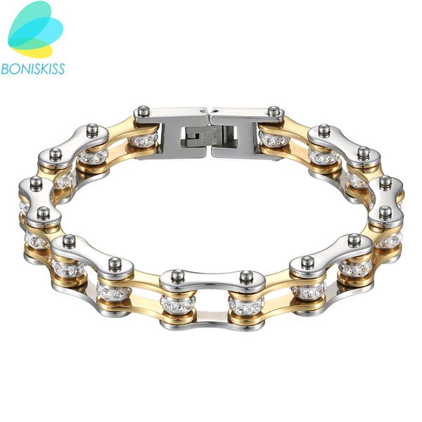 

boniskiss men jewelry motorcycle chain bracelet punk stainless steel biker bicycle men bracelets pulseras para hombre jewelry, Golden;silver