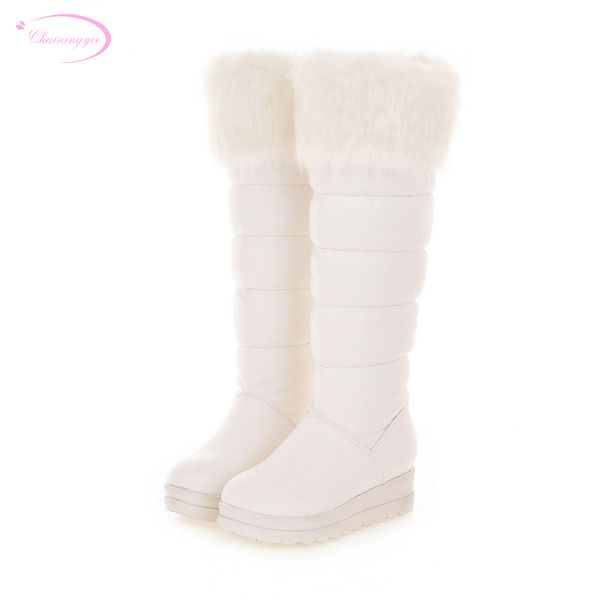 

chainingyee winter warm style comfortable plash knee high boots fashion platform med with white black women's snow boots