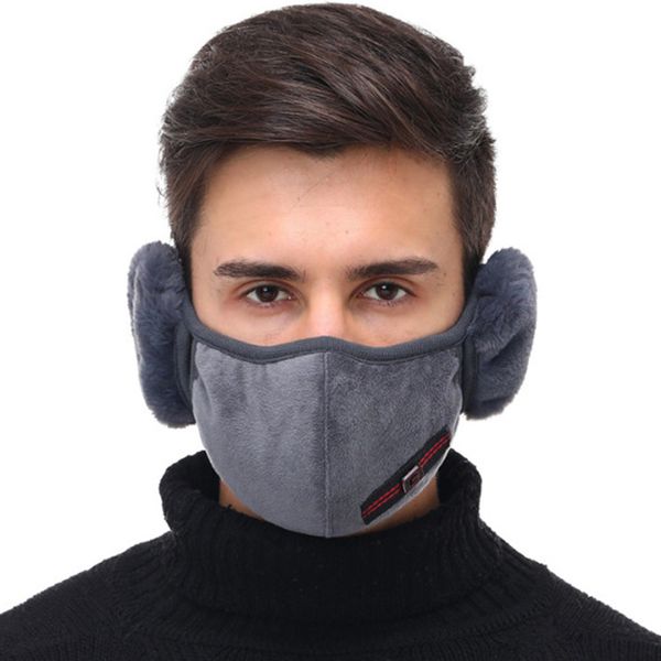 

womens winter warmers mens coral fleece masks earmuffs ear mouth cover muffs, Black