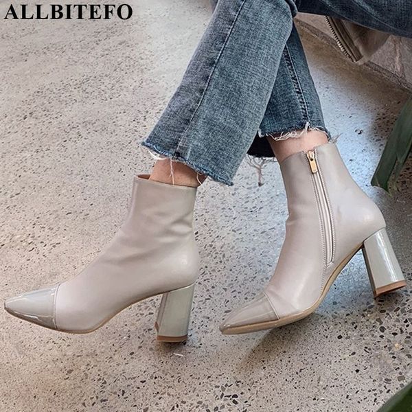 

allbitefo fashion natural genuine concise leather ankle boots winter leisure women boots girls, Black