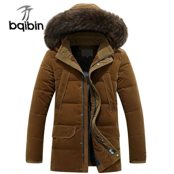 

new plus size 4xl winter down jacket men medium long thicken warm fur collar white duck down coat jacket men -40 degree, Black